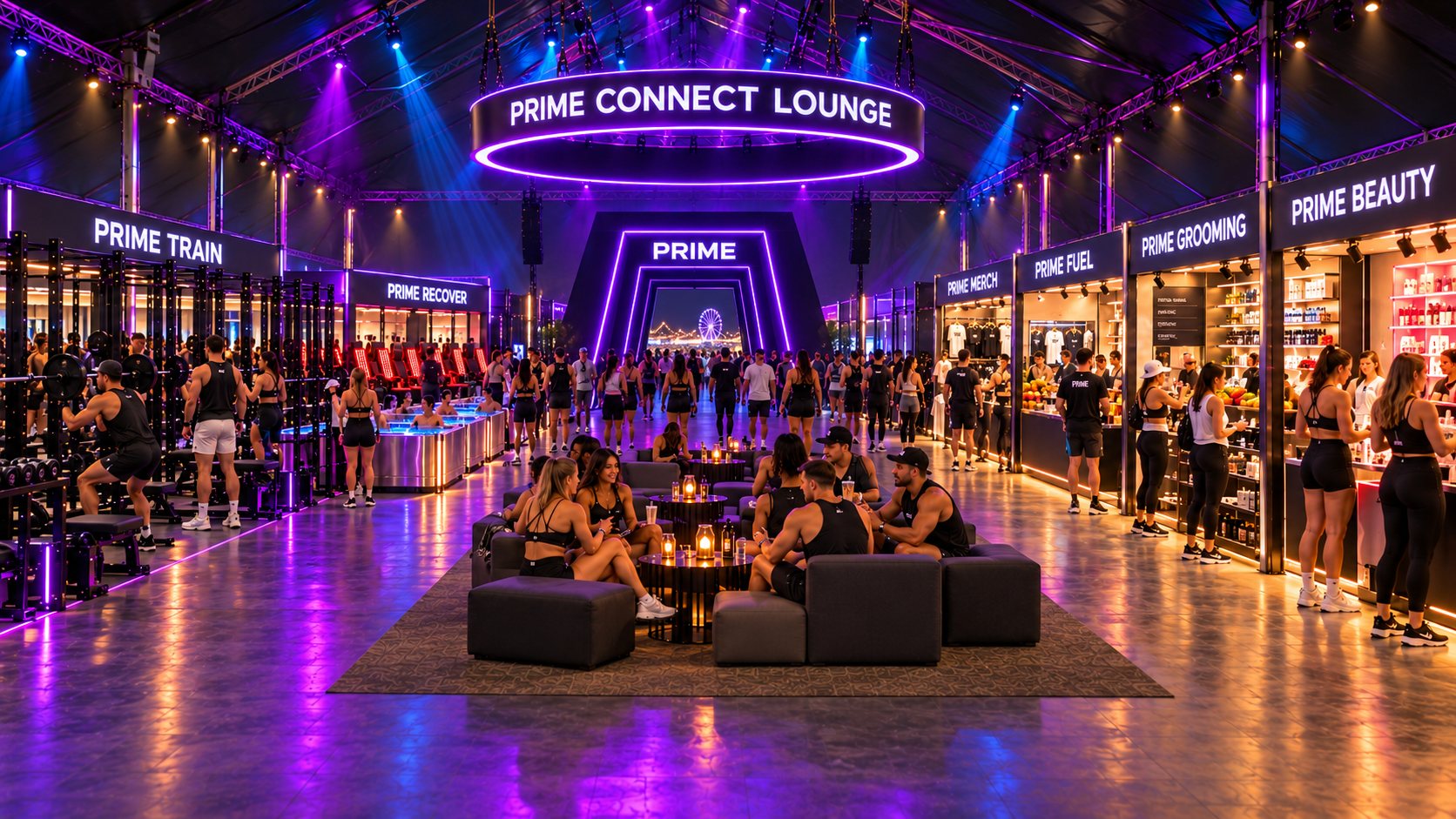 PRIME Connect Lounge in the middle of the club with training and recovery on one side and lifestyle amenities on the other